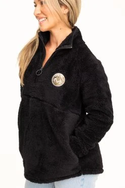 Realtree Women's Jolene Black Sherpa 1/4 Zip Pullover -Camouflage Sales Shop C30384 BK POCKETS 78844.1693238223