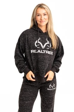 Realtree Women's  Applejack Black Speckled Fleece Hoodie -Camouflage Sales Shop C30385 BK MODEL 81625.1693237310
