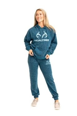 Realtree Women's  Applejack Blue Speckled Fleece Hoodie -Camouflage Sales Shop C30385 BL FULL FRONT MODEL 37097.1693237207