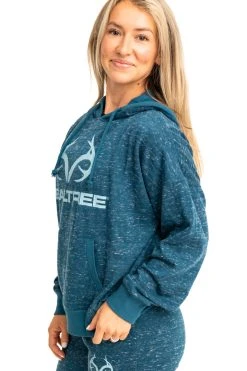 Realtree Women's  Applejack Blue Speckled Fleece Hoodie -Camouflage Sales Shop C30385 BL SIDE 20796.1693237208