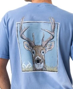 Realtree Men's Whitetail Comfort Colors Blue Shirt -Camouflage Sales Shop DR101 BL DEER DETAILS.JPG 40044.1684264646