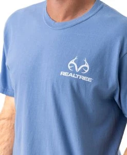 Realtree Men's Whitetail Comfort Colors Blue Shirt -Camouflage Sales Shop DR101 BL FRONT LOGO.JPG 36747.1684264646