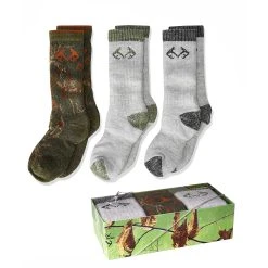 Realtree Boy's Merino Wool Blend Camo Mid Calf Socks Gift Box - 3 Pack