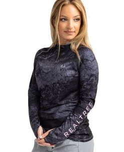 Realtree Fishing Hooded Long Sleeve Performance Women's Black Raglan Shirt | WAV3 7 Realtree Fishing Hooded Long Sleeve Performance Women's Black Raglan Shirt | WAV3 -Camouflage Sales Shop W105 WB FRONT.JPG 08307.1682457801