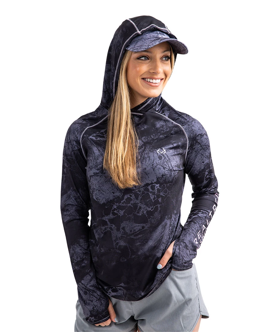 Realtree Fishing Hooded Long Sleeve Performance Women's Black Raglan Shirt | WAV3 5 Realtree Fishing Hooded Long Sleeve Performance Women's Black Raglan Shirt | WAV3 - Image 3